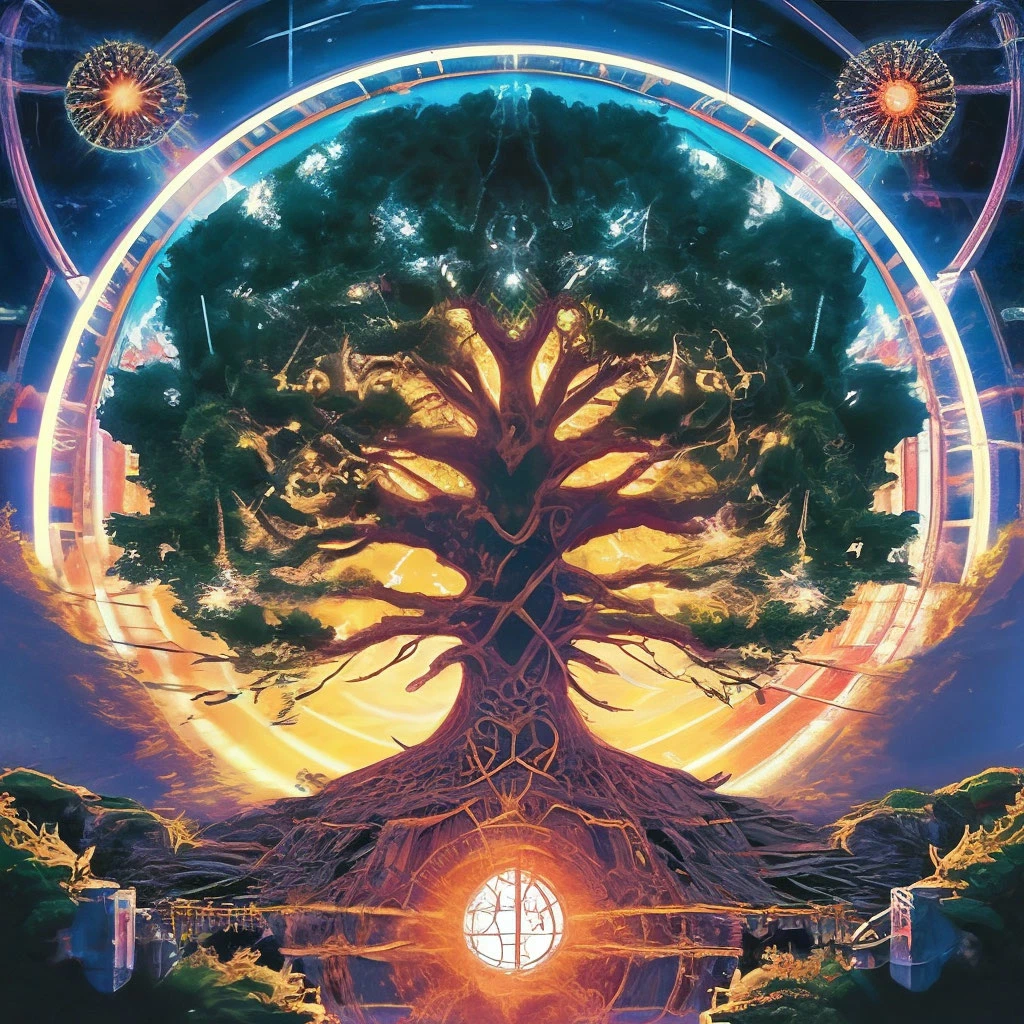 Легенды и мифы Иггдрасиль - мировое дерево в скандинавской мифологии. shedevrum.ai