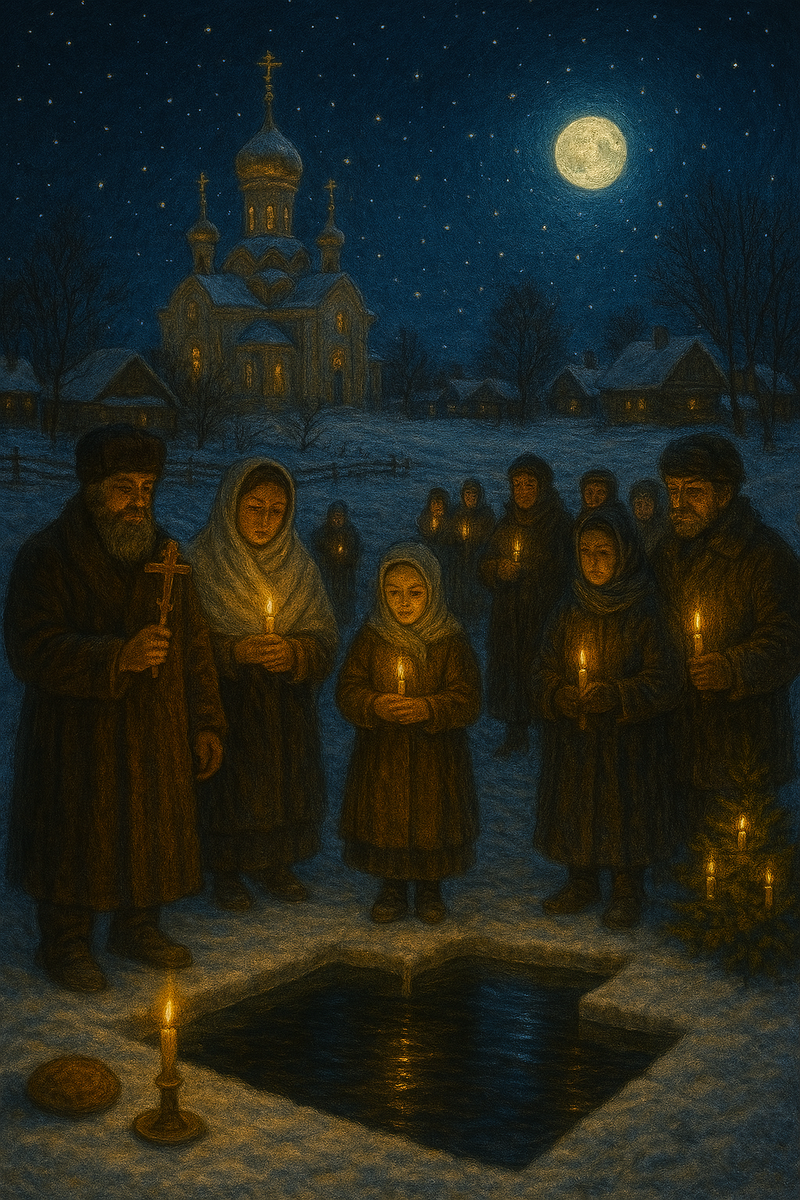 Считалось, что в ночь на Крещение «небо открывается», а вода приобретает особую силу. Её набирали до рассвета, хранили, использовали в трудные моменты