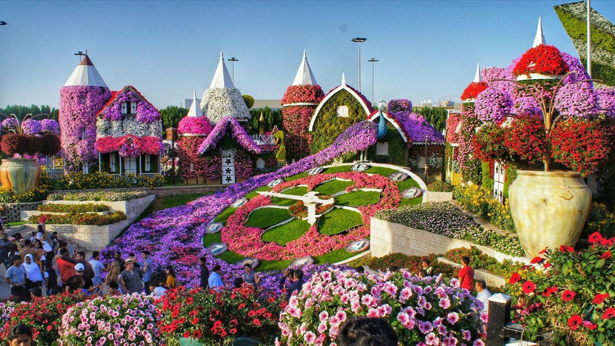 Dubai Miracle Garden в районе Аль Барша — крупнейший в мире цветочный сад. Из 150 миллионов цветов созданы завораживающие композиции — от арок в форме сердец и пряничных домиков до модели Airbus A380, занесённой в Книгу рекордов Гиннесса. Сад Чудес открыт только с ноября по май. Фото: Ali Raoufian / Unsplash
