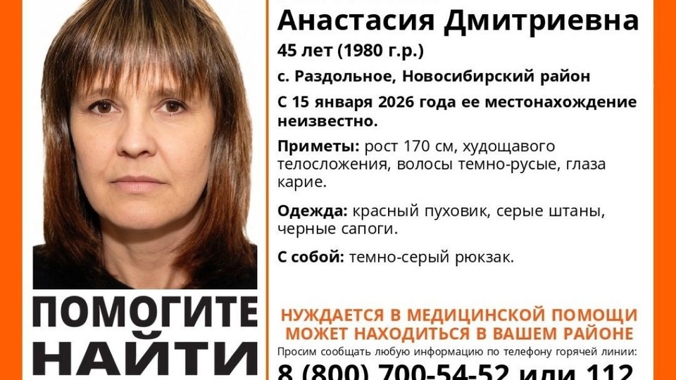 В Новосибирском районе ищут пропавшую женщину в красном пуховике