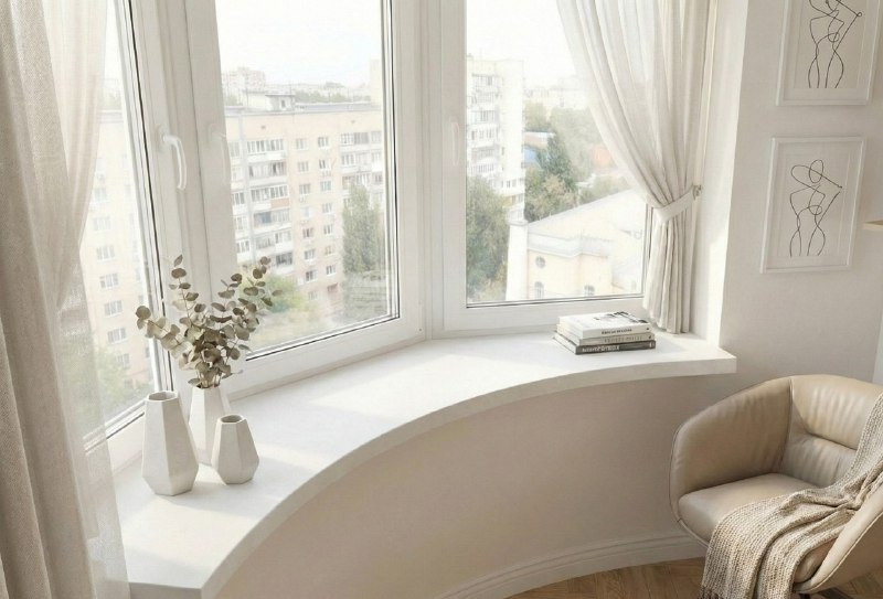 подоконник в тон стен на заказ из микроцемента 