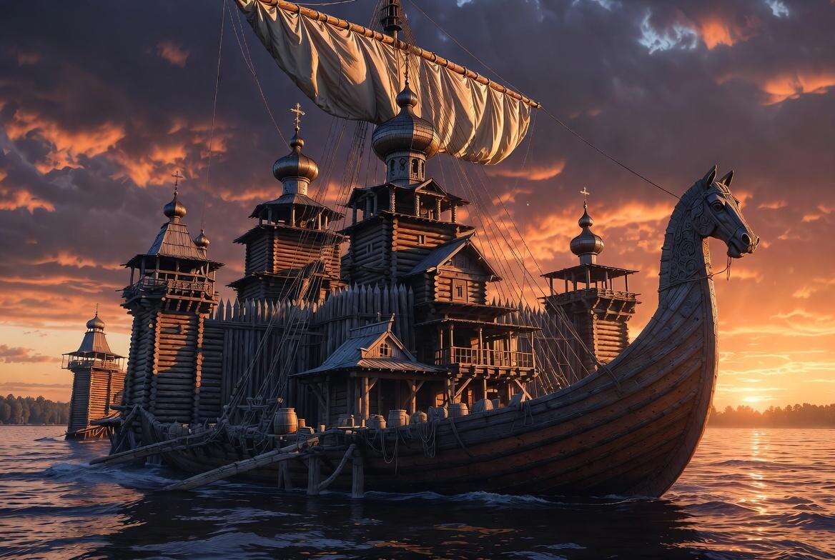 Нейросеть так представляет "сплав" Свиядска по Волге. не достоверно, но красиво