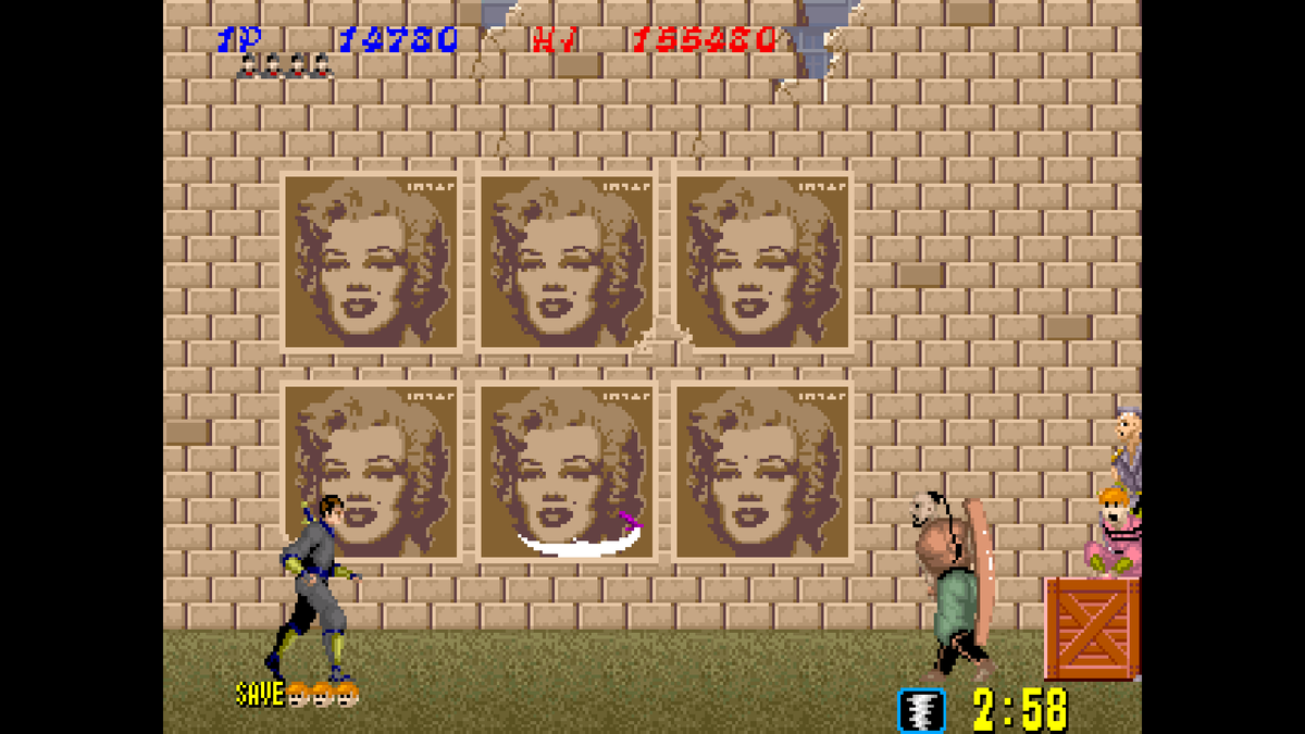 Скриншот. Shinobi. 1987 год. Разработчик: Sega