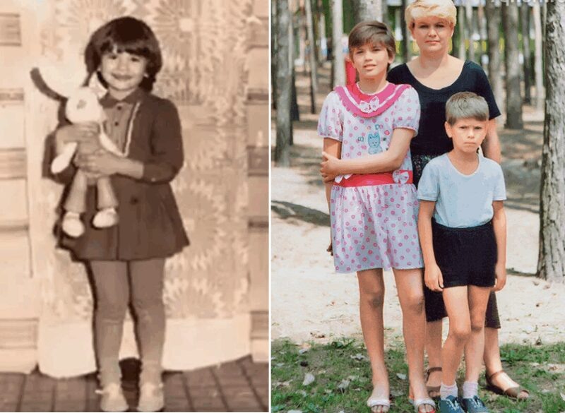    Юлия Галкина с мамой и братом в детстве