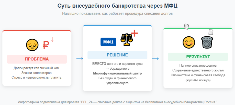 Схема: суть внесудебного банкротства - списание без суда и управляющего