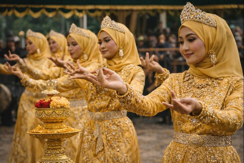 Придворный танец «Али Майам». Изображение сгенерировано нейросетью ChatGPT.