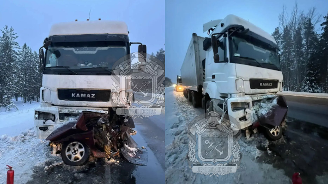 Лобовое столкновение легковушки с КАМАЗом на трассе «Кола» оказалось смертельным