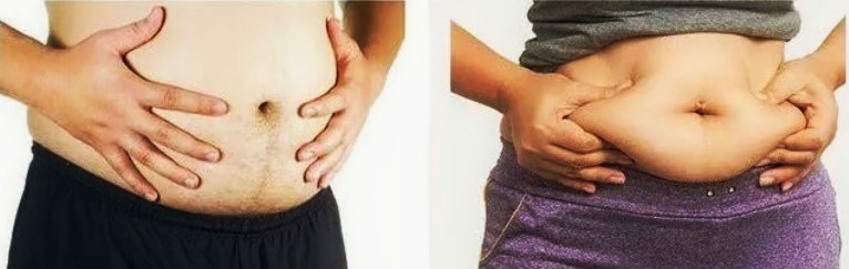 На первом фото висцеральный жир, а на втором - подкожный.