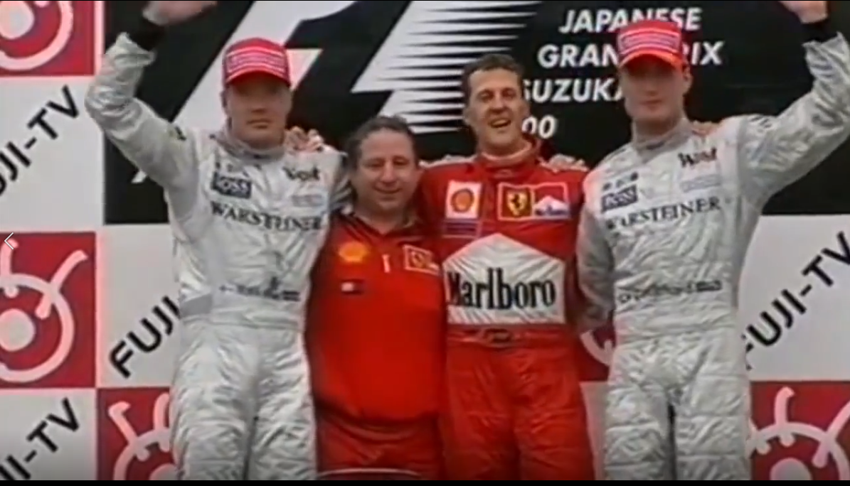 Михаэль Шумахер на Гран-При Японии в 2000 году выиграл свой третий Чемпионский Титул в составе Феррари!!! Подиум слева на право: Мика Хаккинен, Жан Тодт, Михаэль Шумахер и Дэвид Култхард