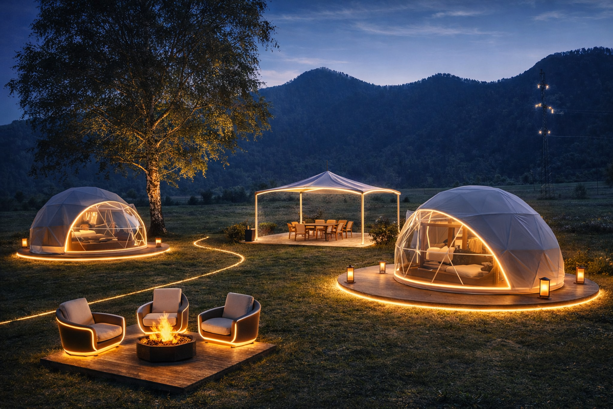 Рендер глемпинга на одном из участков в портфеле, Республика Алтай.