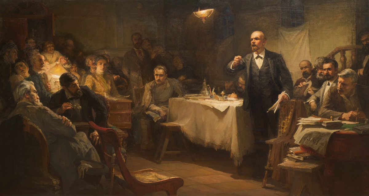 Второй съезд РСДРП, проходивший в Бельгии и Лондоне в 1903 году. Картина взята из открытых источников.
