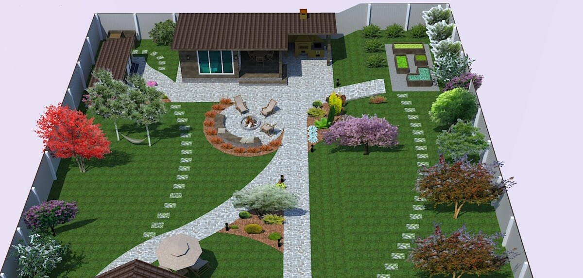 Проект своего участка Ольги Устиновой, выпускницы курса  "Основы ландшафтного дизайна 2.0."