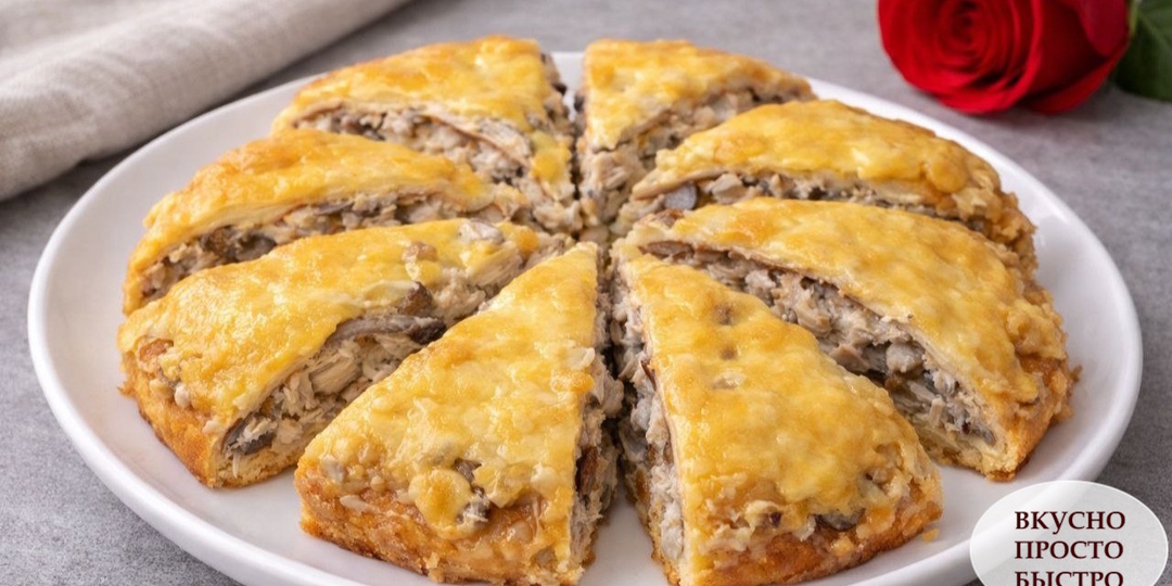 БЛИНЧАТЫЙ ПИРОГ С ГРИБАМИ и сыром. Рецепт горячей закуски из блинов с начинкой из шампиньонов