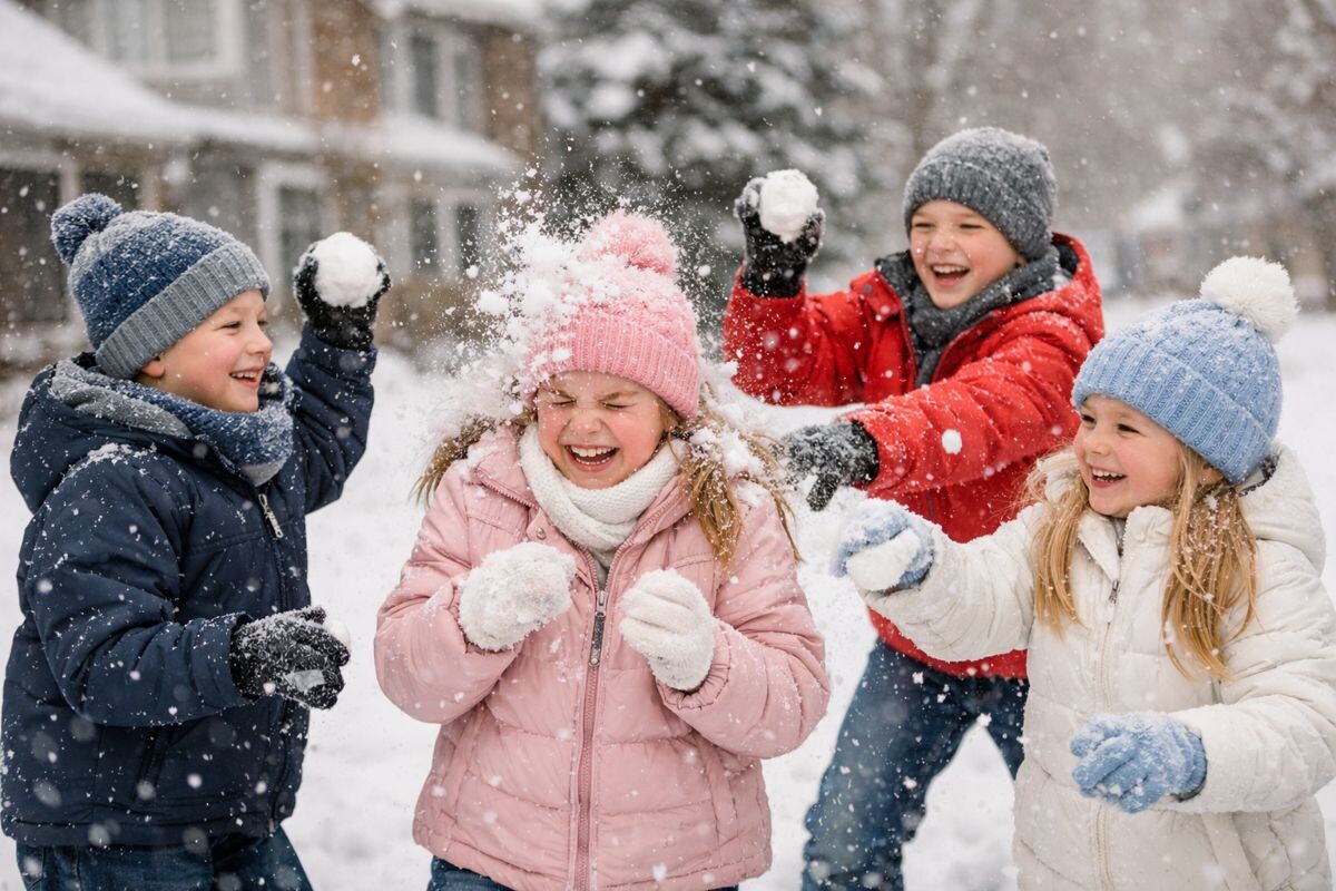 Дети играют в снежки