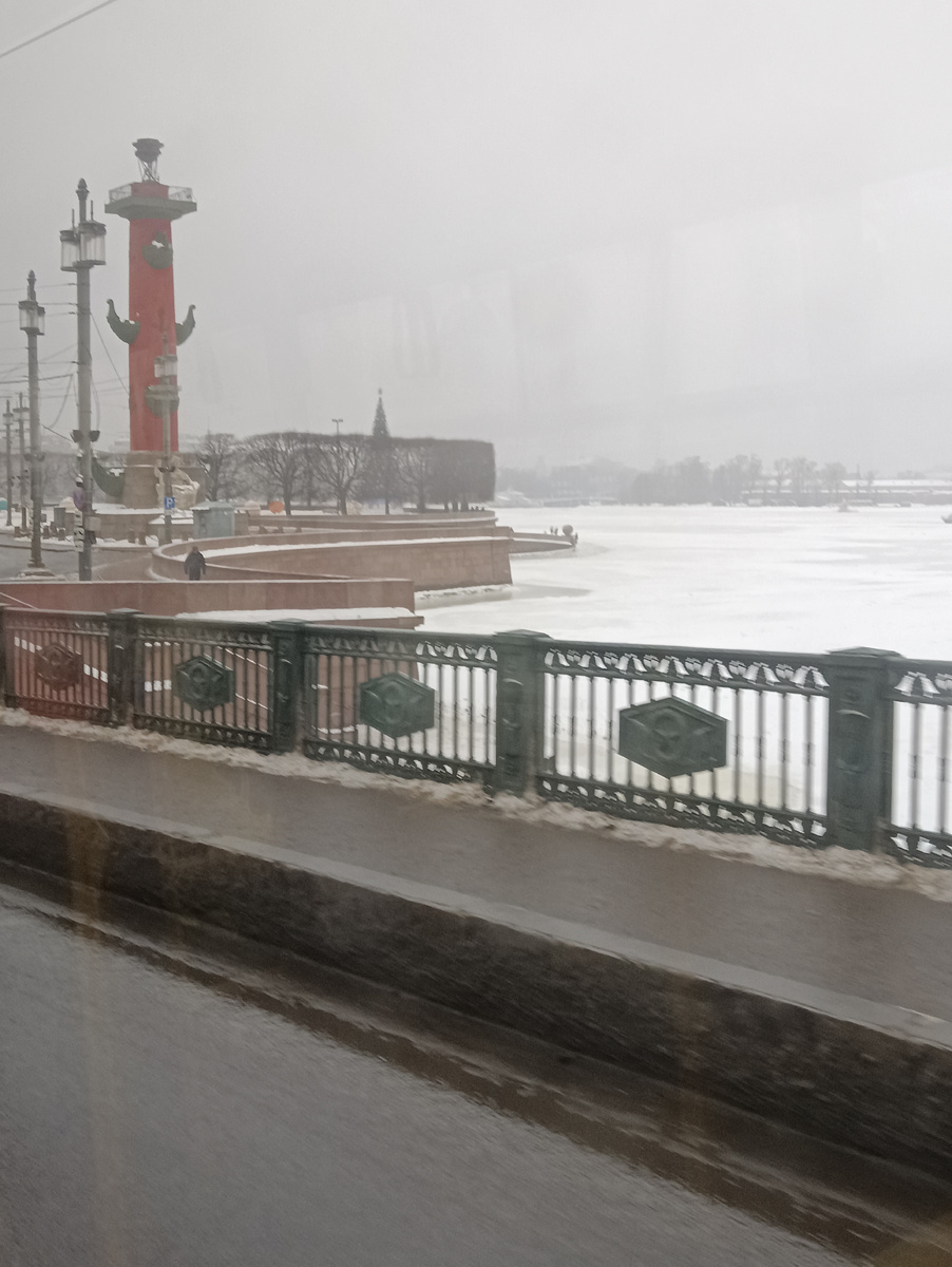 Вид на Стрелку из окна автобуса