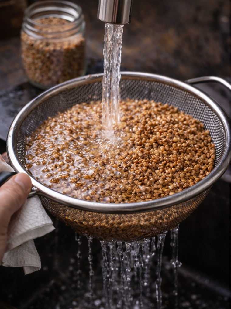 Промываем гречку