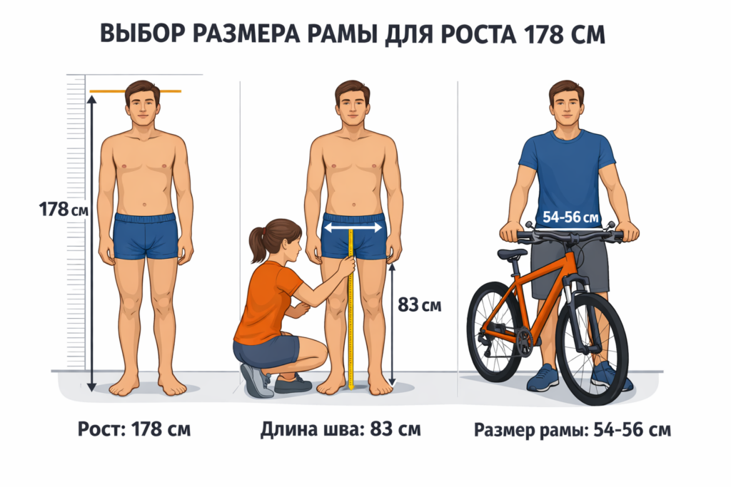 Выбор размера рамы велосипеда исходя из длины внутреннего шва ноги  📷
