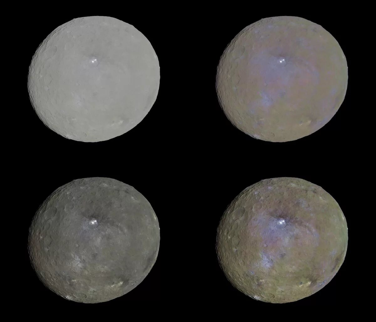 Четыре снимка Цереры, сделанные автоматической межпланетной станцией Dawn 4 мая 2015 года