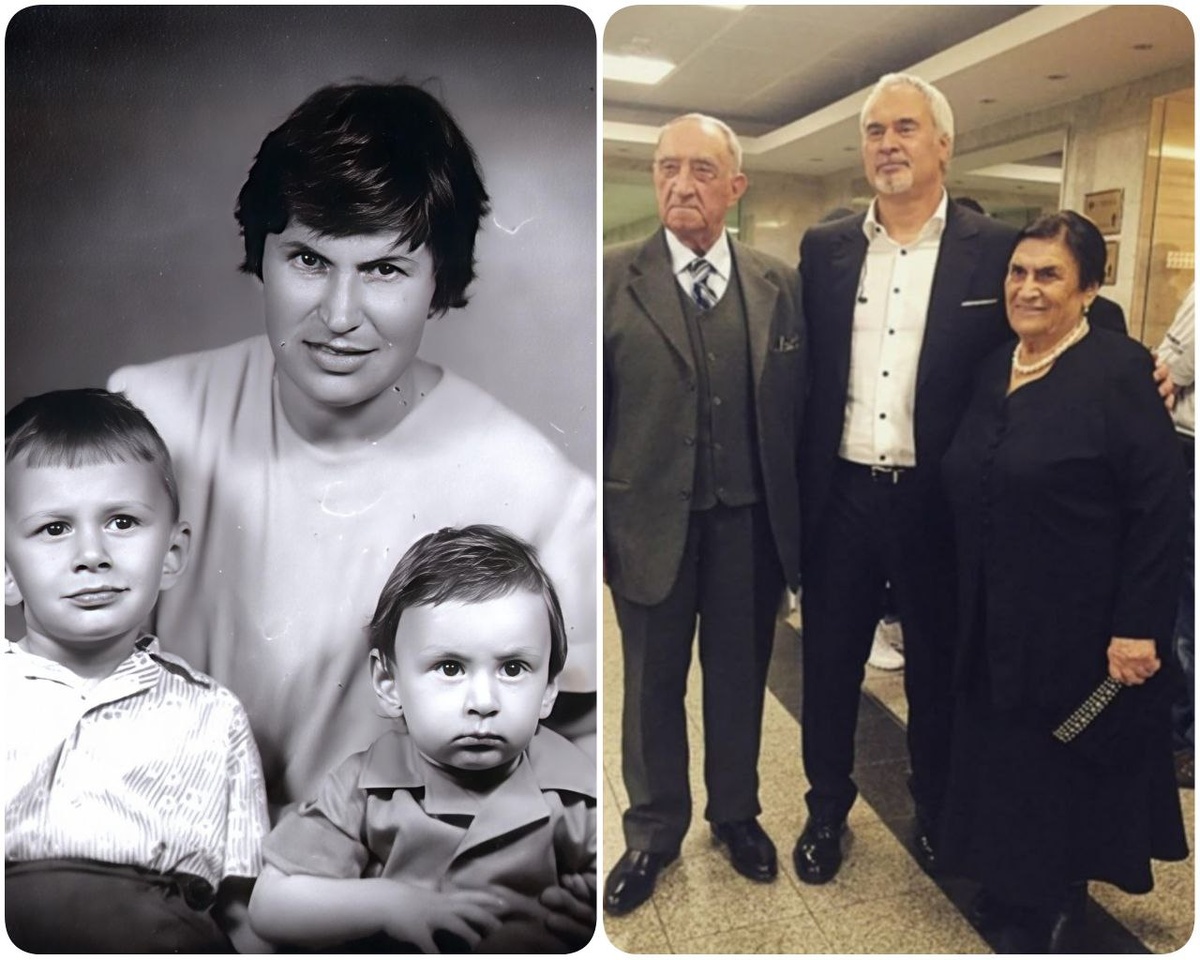 Братья Меладзе в детстве с мамой. И певец на концерте "Полста" с мамой в 2015 году