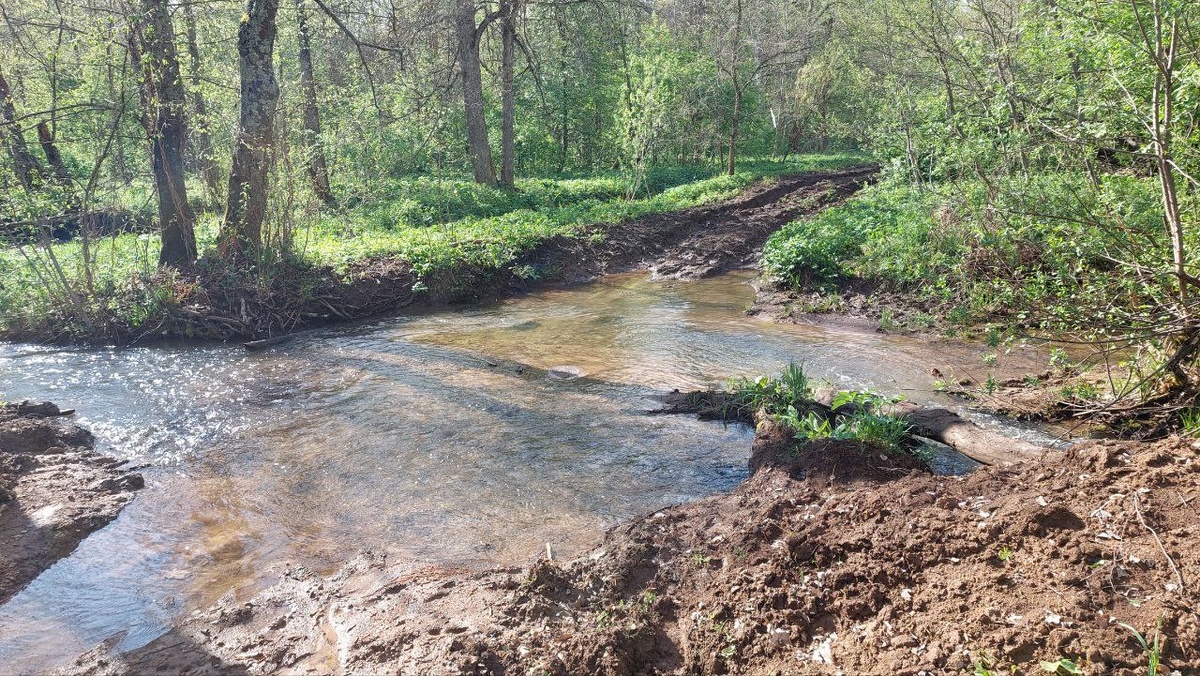 По пути есть небольшой брод, но ручей можно и перепрыгнуть.