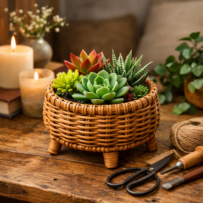    Создайте уют своими руками: 10 шагов к стильному мини-кашпо для суккулентов из ротанга Loza