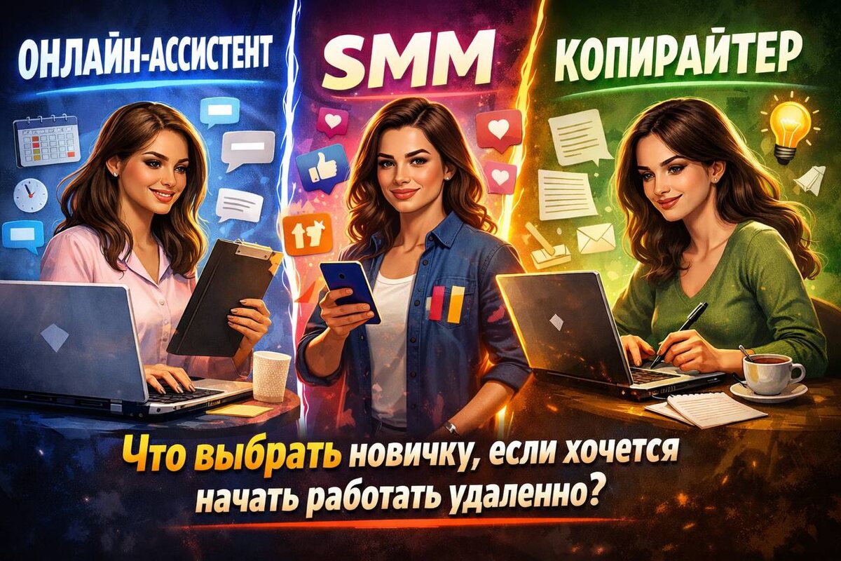 📊  ОНЛАЙН-АССИСТЕНТ vs SMM vs КОПИРАЙТЕР
Что выбрать новичку, если хочется начать работать удаленно 
