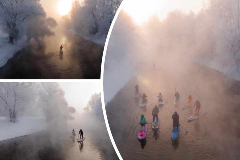    Сибиряки в мороз устроили заплыв на сапах по Оби. Фото: Вадим Махоров