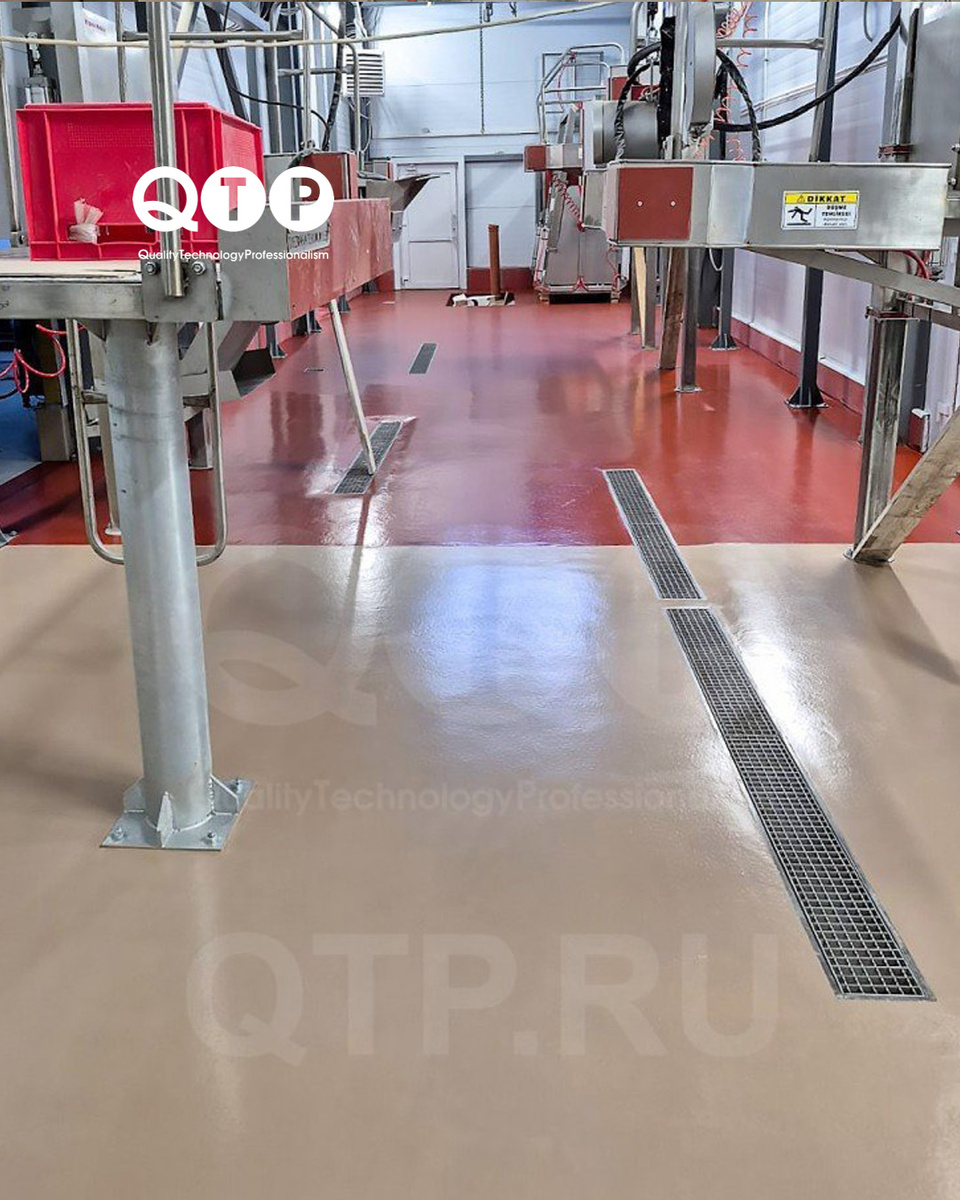 Зонирование на пищевом производстве. Цвета мокко и красный.