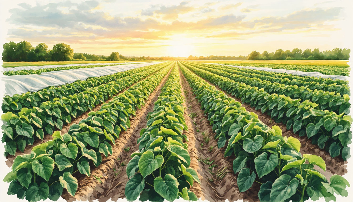 Огурцы на брезентовом поле. Изображение от ИИ Шедеврум