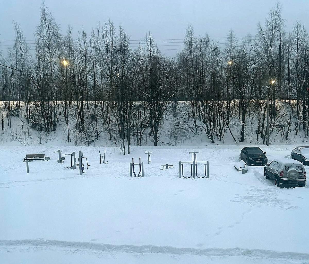    На Ключевой решали, кто ответит за снег у тренажёров и как вывезти сугробы от машин© Александр Ершов