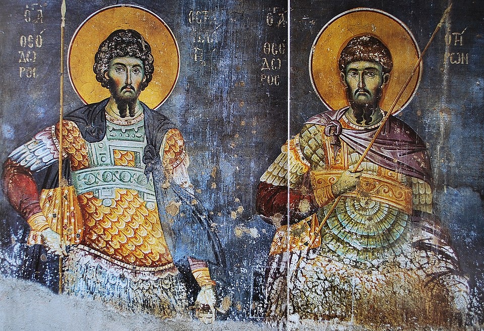 Великомученики Феодор Стратилат и Феодор Тирон. 16 в. Протат. Афон.