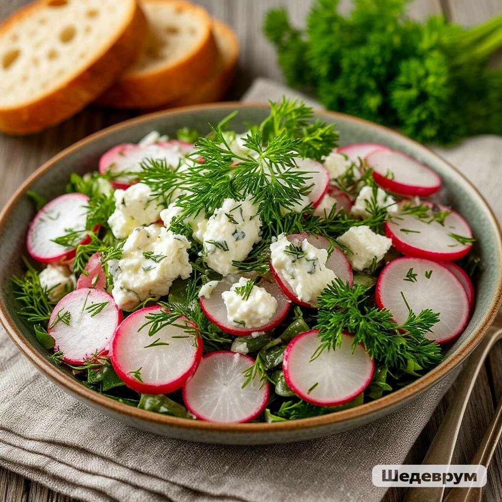 Редис с творожным сыром и зеленью