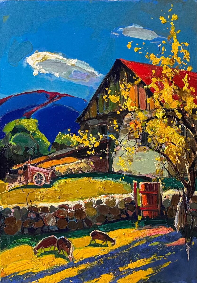 Художник М. Чатинян, холст масло ,,В деревне"