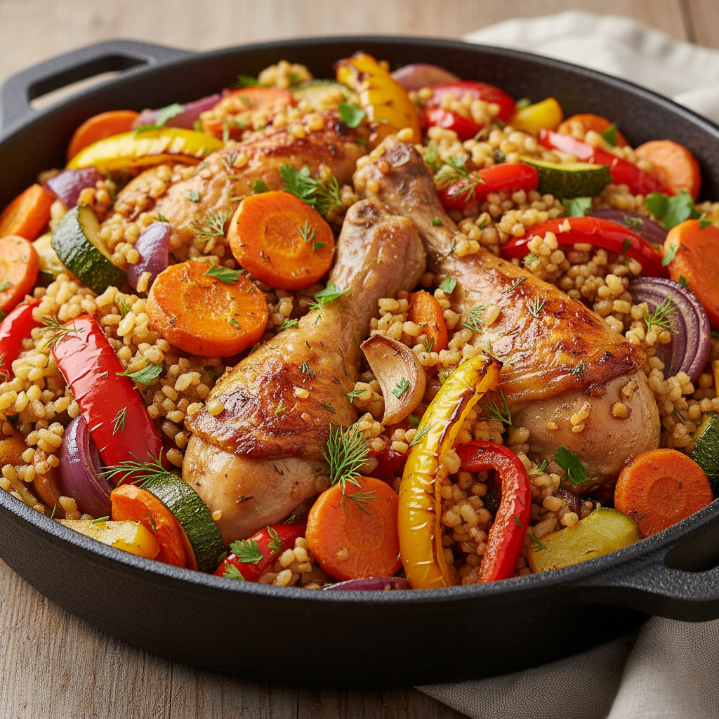 Ароматная Курица с Овощами и Булгуром в Духовке