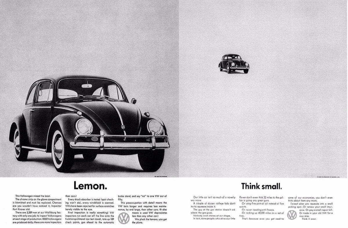 Фрагменты рекламной кампании Volkswagen Think Small (1959)