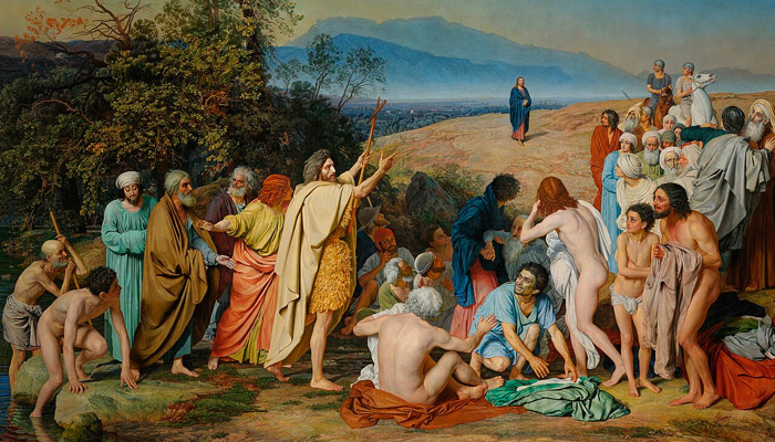 «Явление Христа народу», Иоанн Креститель стоит на берегу в окружении народа (картина Александра Иванова, 1837-1857 годы). Фото: wikipedia.org