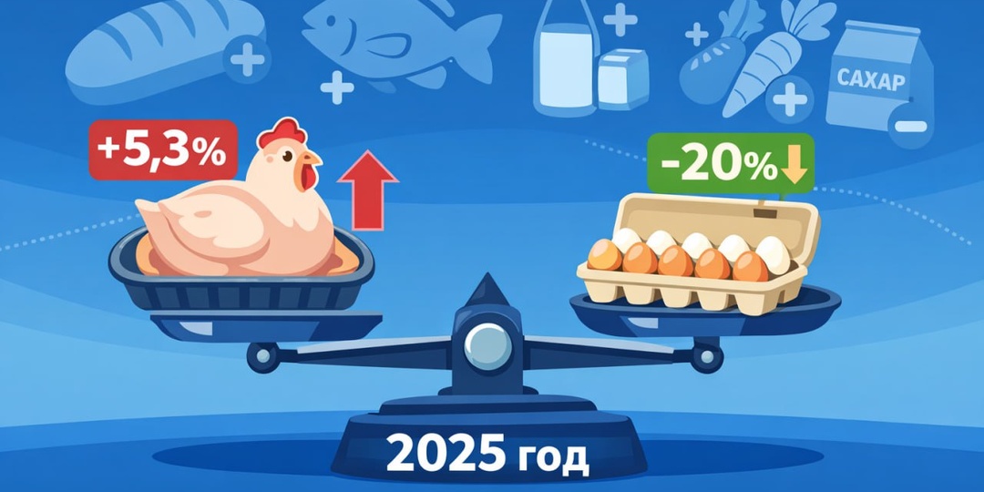 В России по итогам 2025 года цены на мясо птицы выросли на 5,3%, тогда как куриные яйца подешевели на 20%