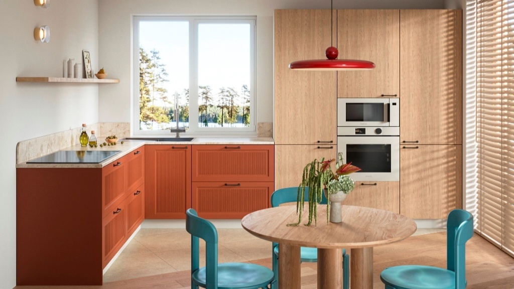 Кухонный гарнитур Matilda фабрика Петровская мебель г. Пенза. Цвет фасадов: Морошка/дуб натуральный