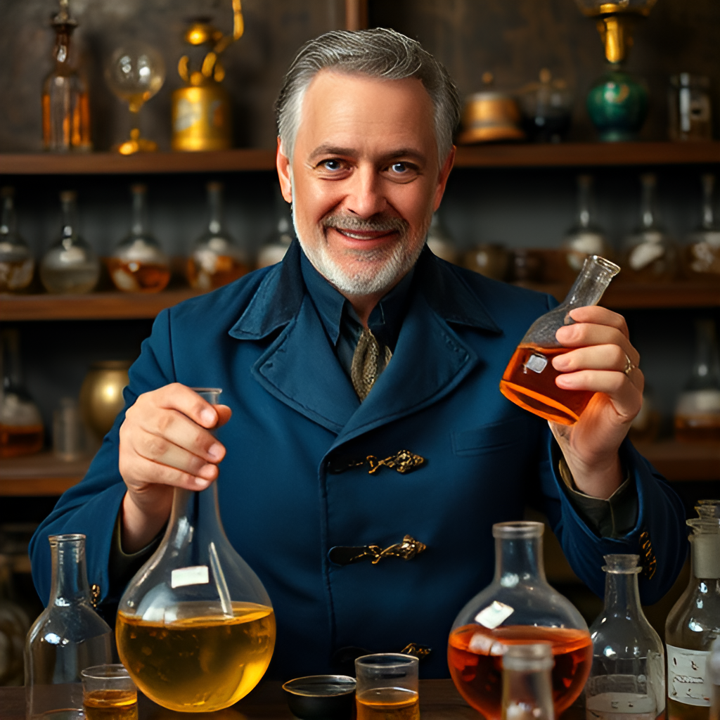 Алхимик Зериус. Иллюстрация создана нейросетью для онлайн генерации картинок dezgo.com.