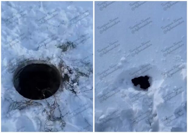    Люк, в который провалилась девочка и еще один открытый люк рядом /t.me/chpkrasnodara/