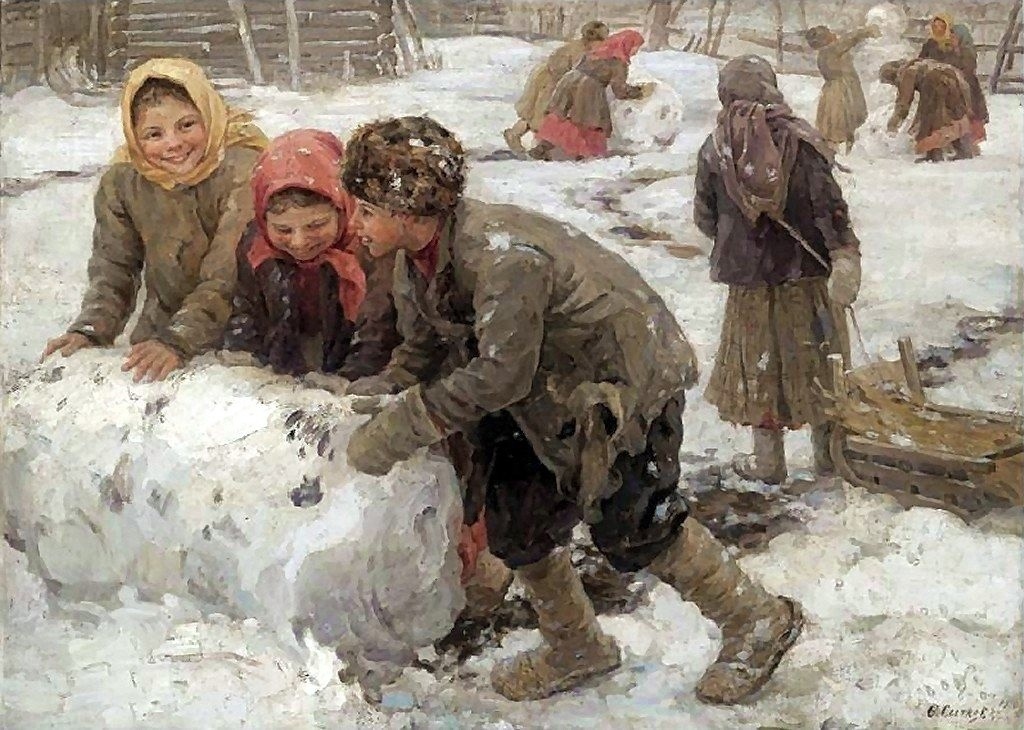 Работа Федота Сычкова «Лепка снеговика» (1910)