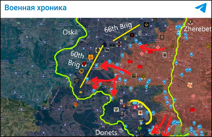    Ситуация на Изюмском направлении. Скриншот с ТГ-канала "Военная хроника"
