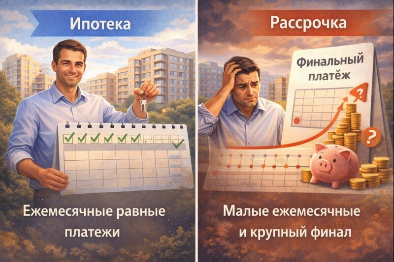 В ипотеке нагрузка распределена равномерно, в рассрочке — часто концентрируется в конце. Именно поэтому важно оценивать не начало сделки, а её завершение.