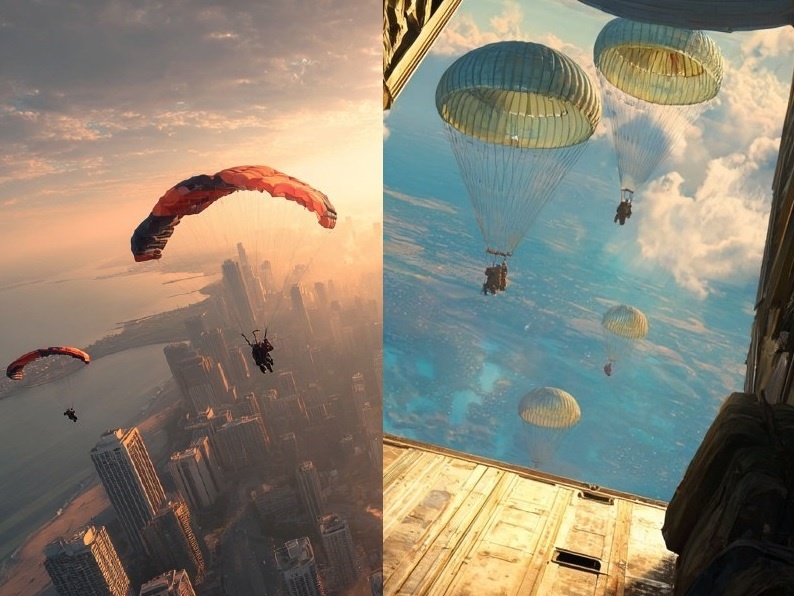 Спортивные и военные парашютисты / откр. ист.