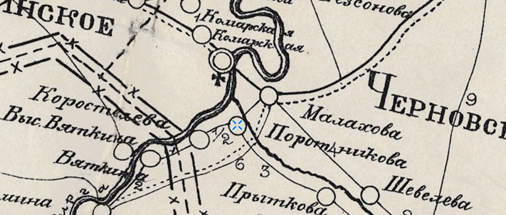 Фрагмент карты Ирбитского уезда 1908 года.