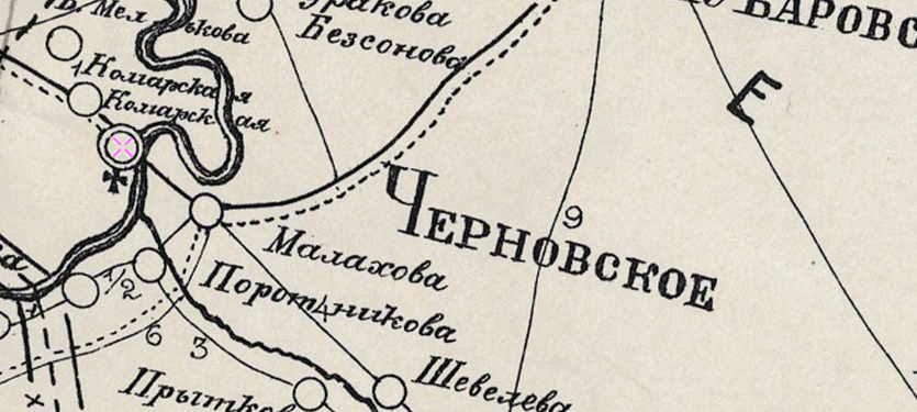 Фрагмент карты Ирбитского уезда 1908 года.