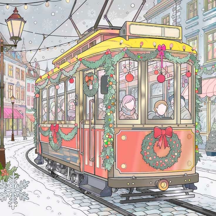 "Праздничный трамвай" Раскраска в фотошопе.  2026 г.