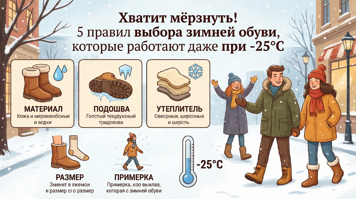 5 правил выбора зимней обуви, которые работают даже при -25°C.
