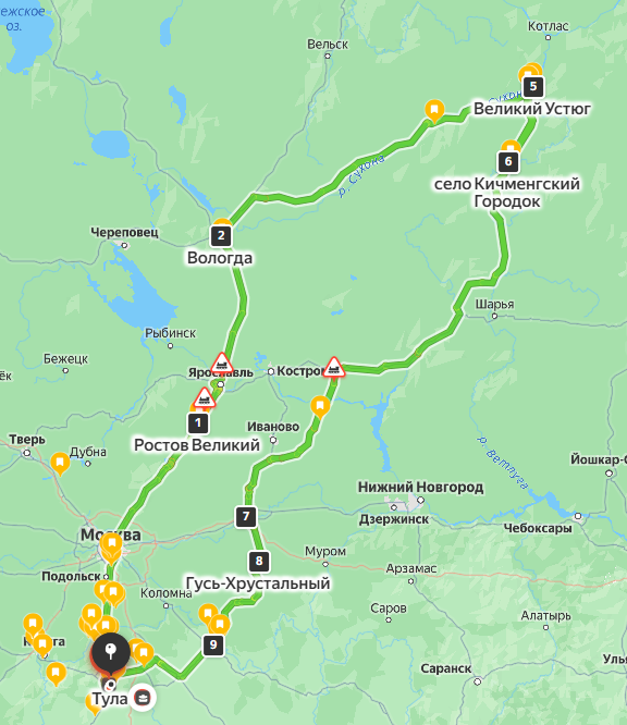 Маршрут нашей поездки в Великий Устюг