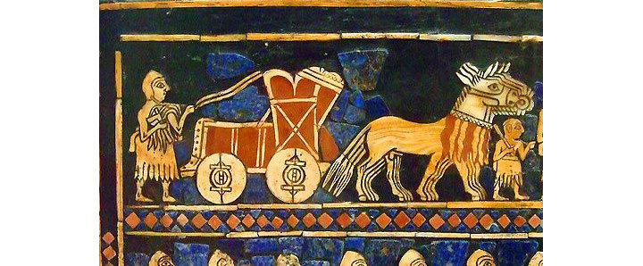 Изображение колёсной повозки на штандарте из Ура, ≈2500 год до н.э.
